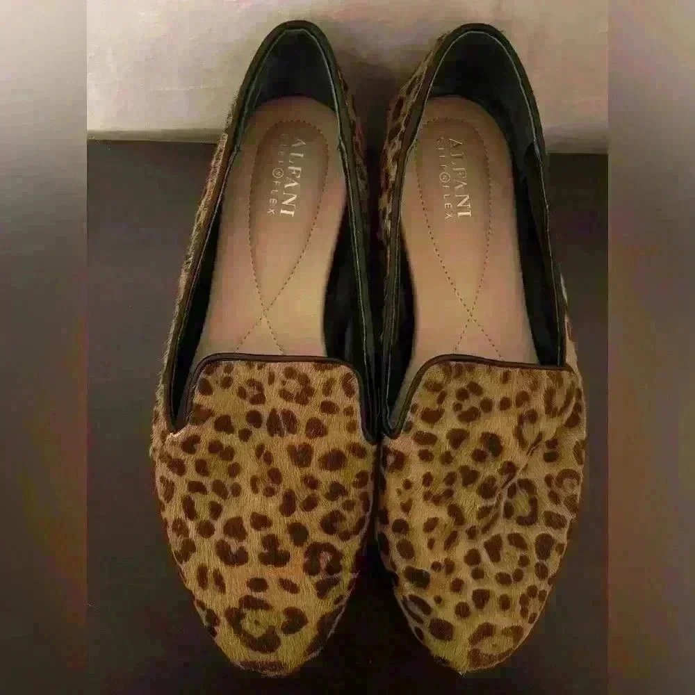 Alfani Step 'n Flex Haircalf Leopard Print Loafers - Comfort,‎ Women's Sz 7.5